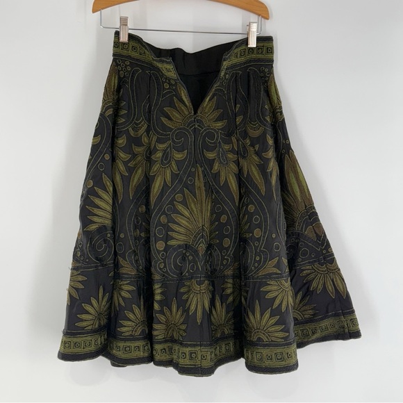Naeem Khan Black & Olive Green Embroidered Silk Skirt Size 8 | Luxury Designer - Picture 11 of 15